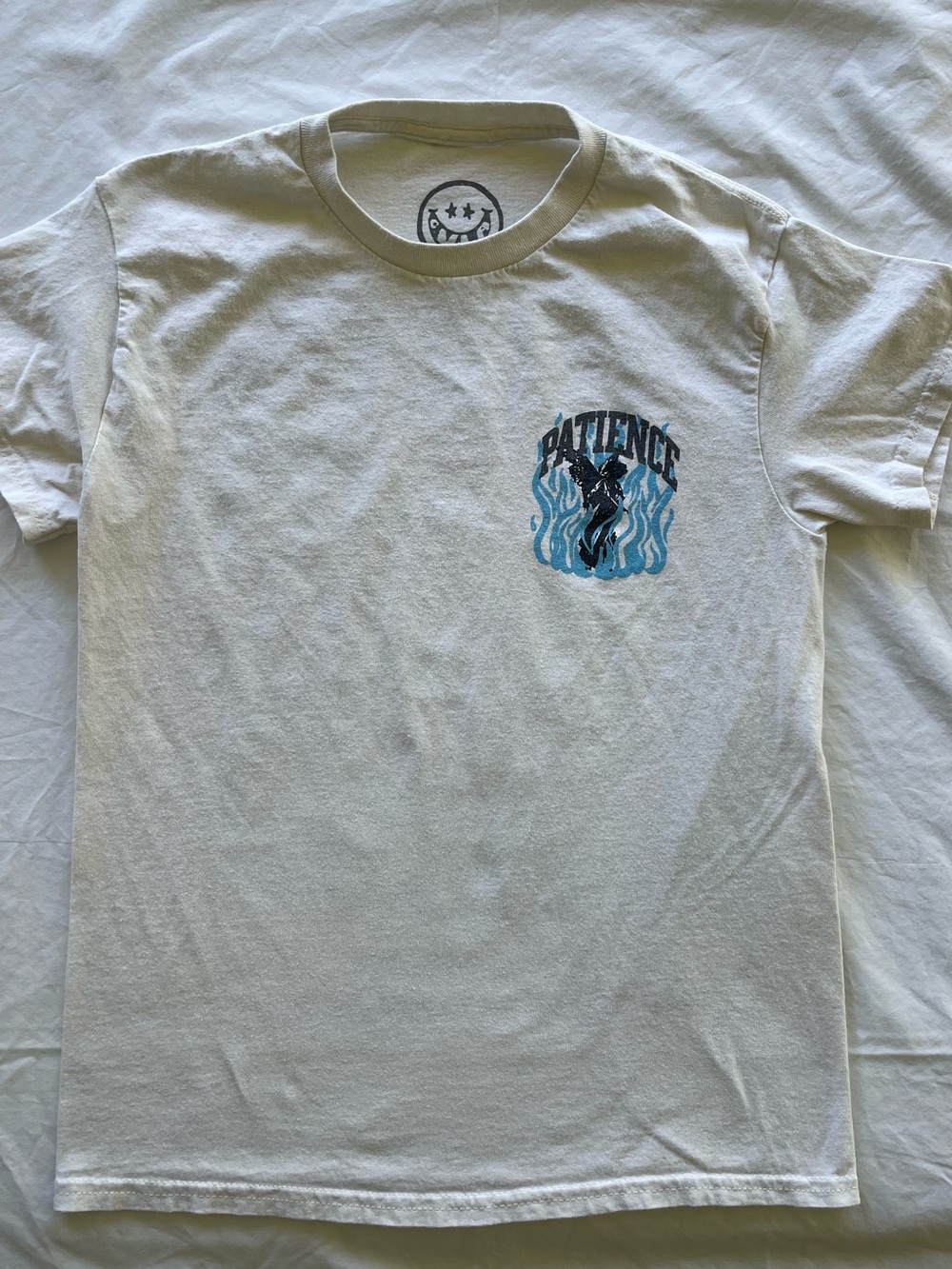 Patience Short-Sleeve Crew Tee - White with Blue Graphic